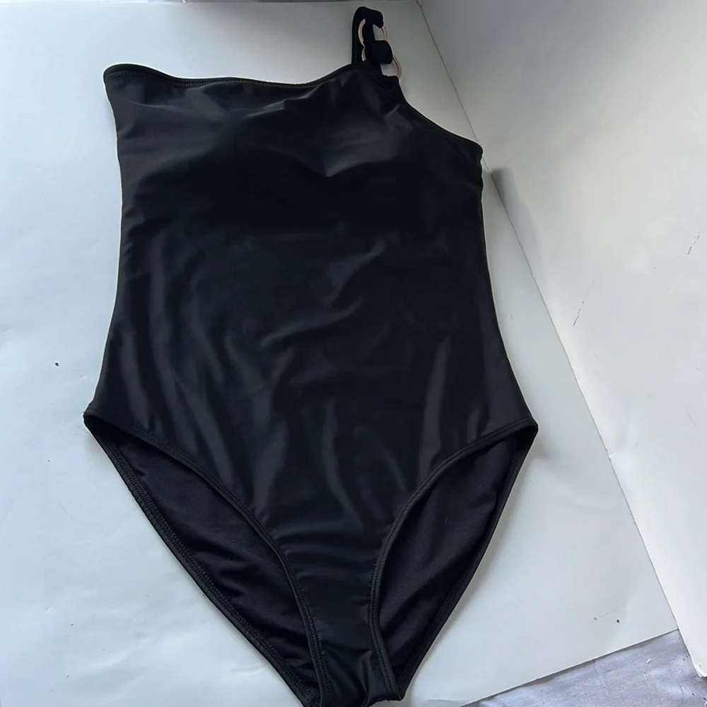 Nine West Women Swimsuit Black One Piece One Shoulder New Large - Picture 6 of 14